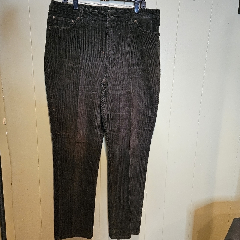 Jeanology Corduroy, Stretchy, Straight-Leg, Plus-Size 18, Dark Army Green